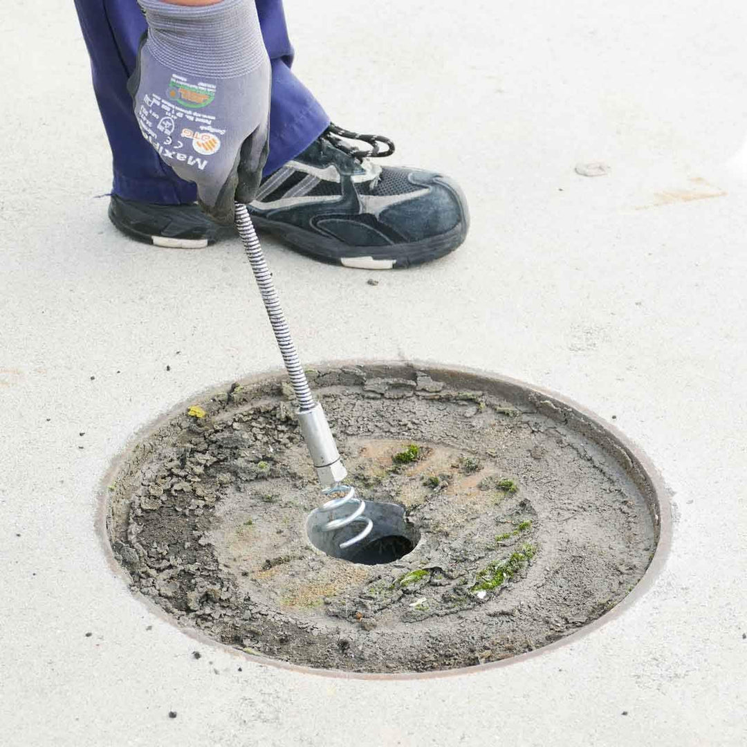 Rohrreinigungsspirale Ø 10mm x 7,5m, mit 30mm Trichterbohrer, ab 70mm Rohr, optionale Verlängerung L
