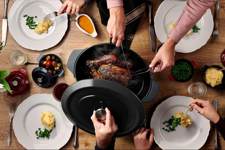 Woll Iron Bräter mit Deckel und Silikongriffen - Induktiv -, 34 x 26 cm, 12,5 cm hoch, 7,5l - Geeign