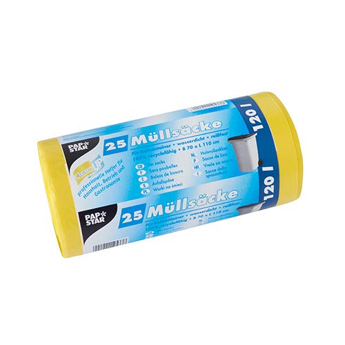 Papstar 1 Karton = 20x25 Müllsäcke, HDPE 120 l 110 cm x 70 cm gelb 19533