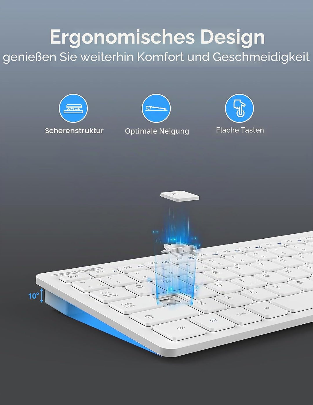 TECKNET Spanische Spezifikationen Mini-Tastatur und Maus, QWERTY Weiss, Weiß