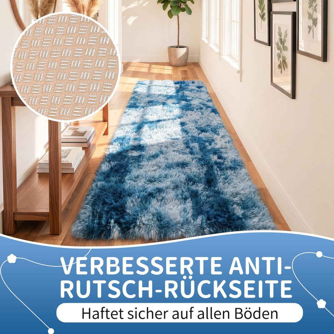VOFUSHON Wohnzimmer Hochflor Teppich,Shaggy Flur Läufer Teppich Modern Flauschiger Weich Bunte Batik