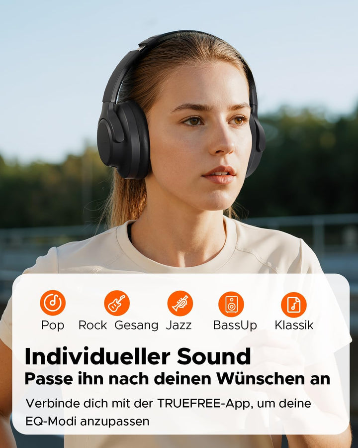 truefree HF-10 Over-Ear Bluetooth Kopfhörer mit 40mm Treiber, ANC -45dB, Raumklang, 125h Akku, AI Mi