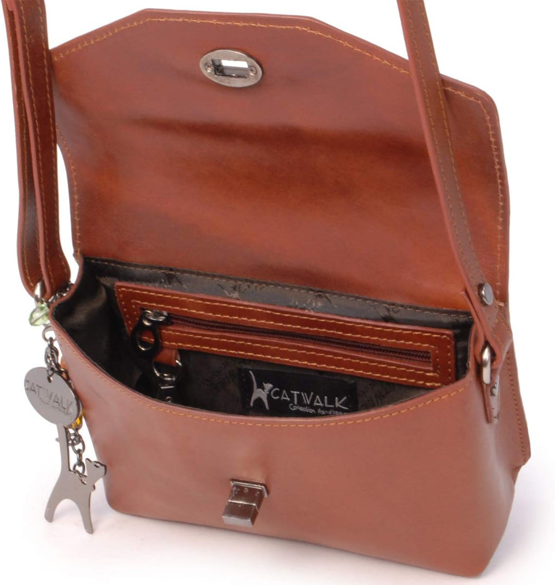Catwalk Collection Handbags - Leder - Klien Umhängetasche/Schultertasche - FLORENCE Hellbraun Cs, He