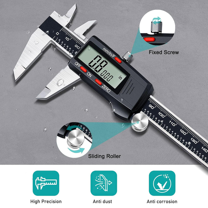 Kynup Messschieber Digital, 150mm / 6-Zoll Digitale Schieblehre Messgerät mit grossem LCD-Display fü