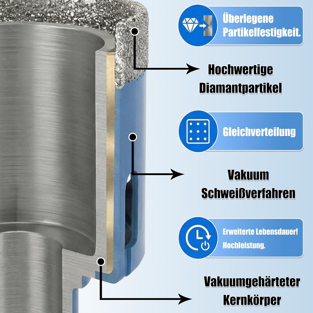 Diamant Fliesenbohrer 18mm - 2 Stück M14 Trockenbohrkrone Vakuumgelöteter Lochsäge für Fliesen Porze