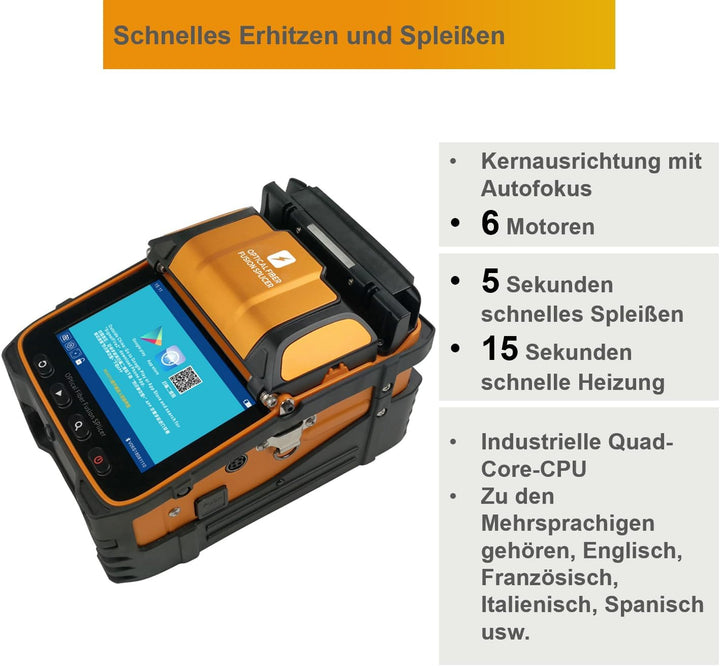 Glasfaser Spleissgerät AI-9 Kernausrichtung Autofokus 5 Sek. Spleissen 15 Sek. Heizung, LWL Spleissg
