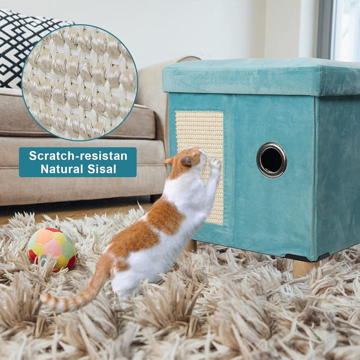 BRIAN &amp; DANY Faltbare Katzenhöhle Grosse Katzen, Katzenhaus mit Kratzbrett und Spielball, Katzen Höh