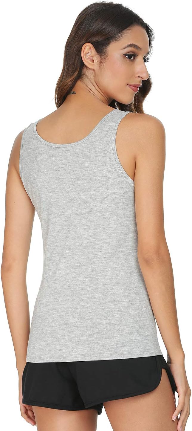 vislivin Elastische Tank Tops für Damen Unterhemden 3/4er Pack L 3er Pack - Schwarz/Grau/Dunkelblau,