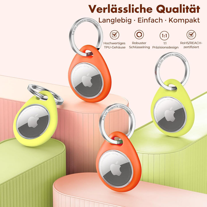 UNBREAKcable 360° Schutzhülle für AirTag [4er-Pack], TPU Vollschutz Schlüsselanhänger mit 304 Edelst