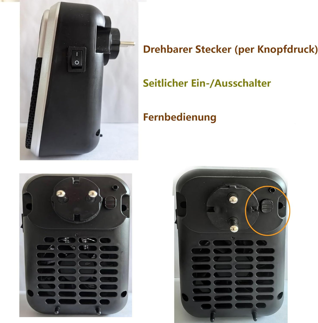 Steckdosen Heizlüfter mit Fernbedienung,Mini Keramik Heizlüfter Bad Energiesparend Leise Heizung1200