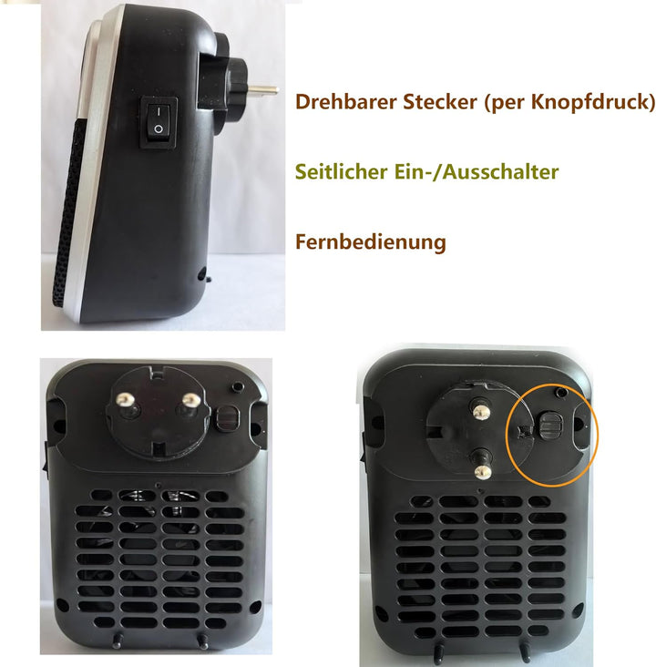 Steckdosen Heizlüfter mit Fernbedienung,Mini Keramik Heizlüfter Bad Energiesparend Leise Heizung1200