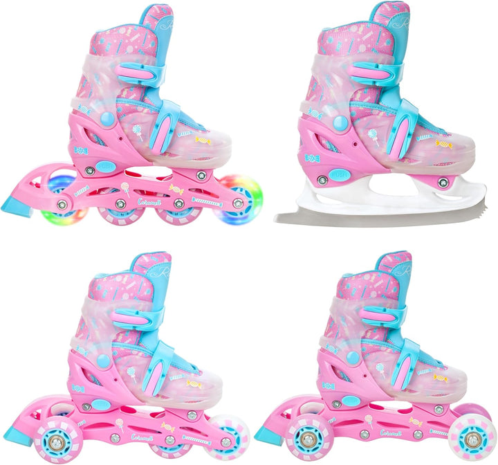 4in1 Inlineskates/Triskates/Rollschuhe/Schlittschuhe Raven Loret/Lia verstellbar mit LED Leuchtrad 2