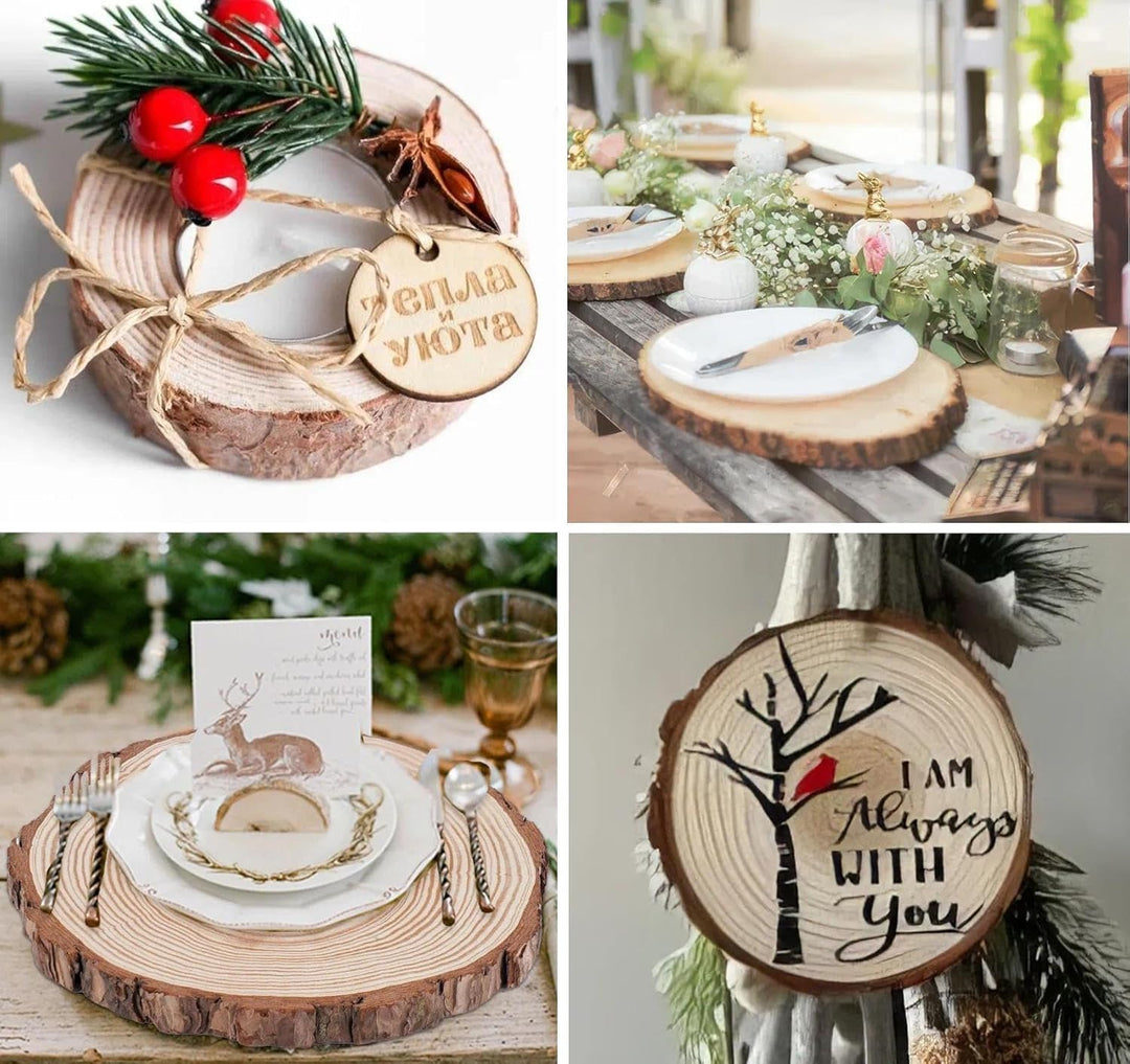 5 Stücke Holzscheiben Ø23-25cm Ohne Loch Runde Holzscheibe Untersetzer Holz Log Naturholz Baumscheib