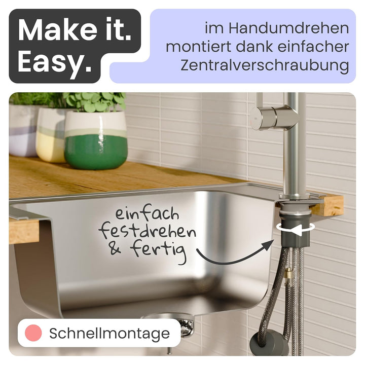 instmaier Cassia | Küchenarmatur mit herausziehbarem Auslauf | Edelstahl | Wasserhahn Küche 360° sch