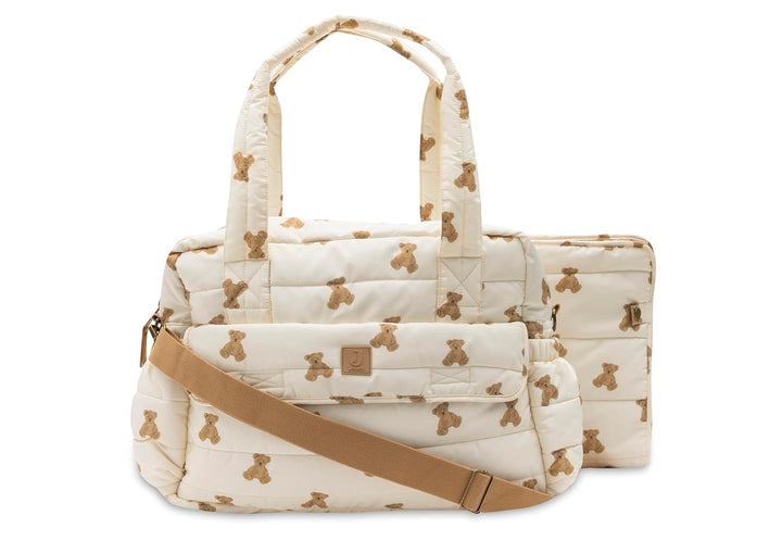 Jollein Wickeltasche Mini Teddy Bear – Stylische Wickeltasche mit Bärchen-Print – Wasserabweisend &