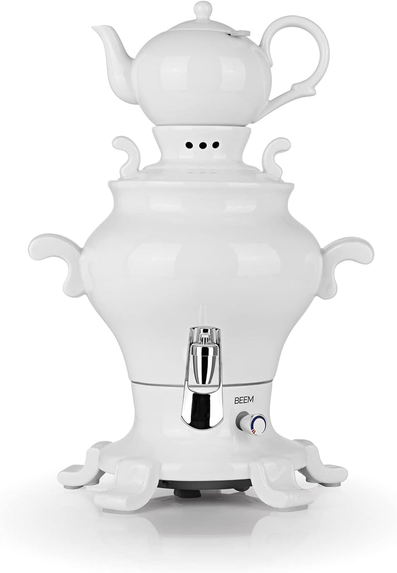 BEEM ODETTE BLANC+ Samowar - 5 l | Porzellan | Türkischer Teekocher elektrisch | 1800 W| 1,3 l Edels