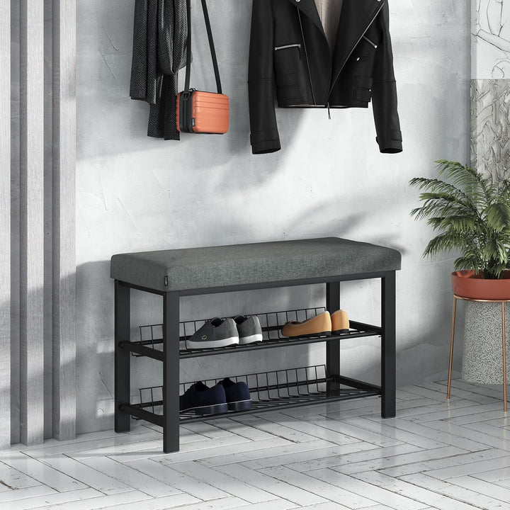 stardis stabiles Schuhregal mit Sitzbank platzsparende Schuhbank 2 Gitterablagen 81x50x32 cm, formsc