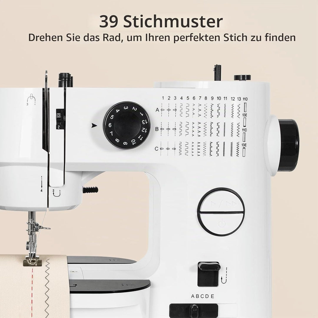 Todeco Nähmaschine Elektrisch, mit Erweiterungstisch, 39 Stichprogramme, Doppelnadel &amp; Doppelfaden,