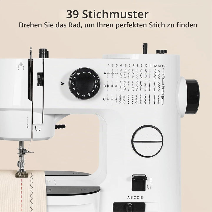 Todeco Nähmaschine Elektrisch, mit Erweiterungstisch, 39 Stichprogramme, Doppelnadel &amp; Doppelfaden,