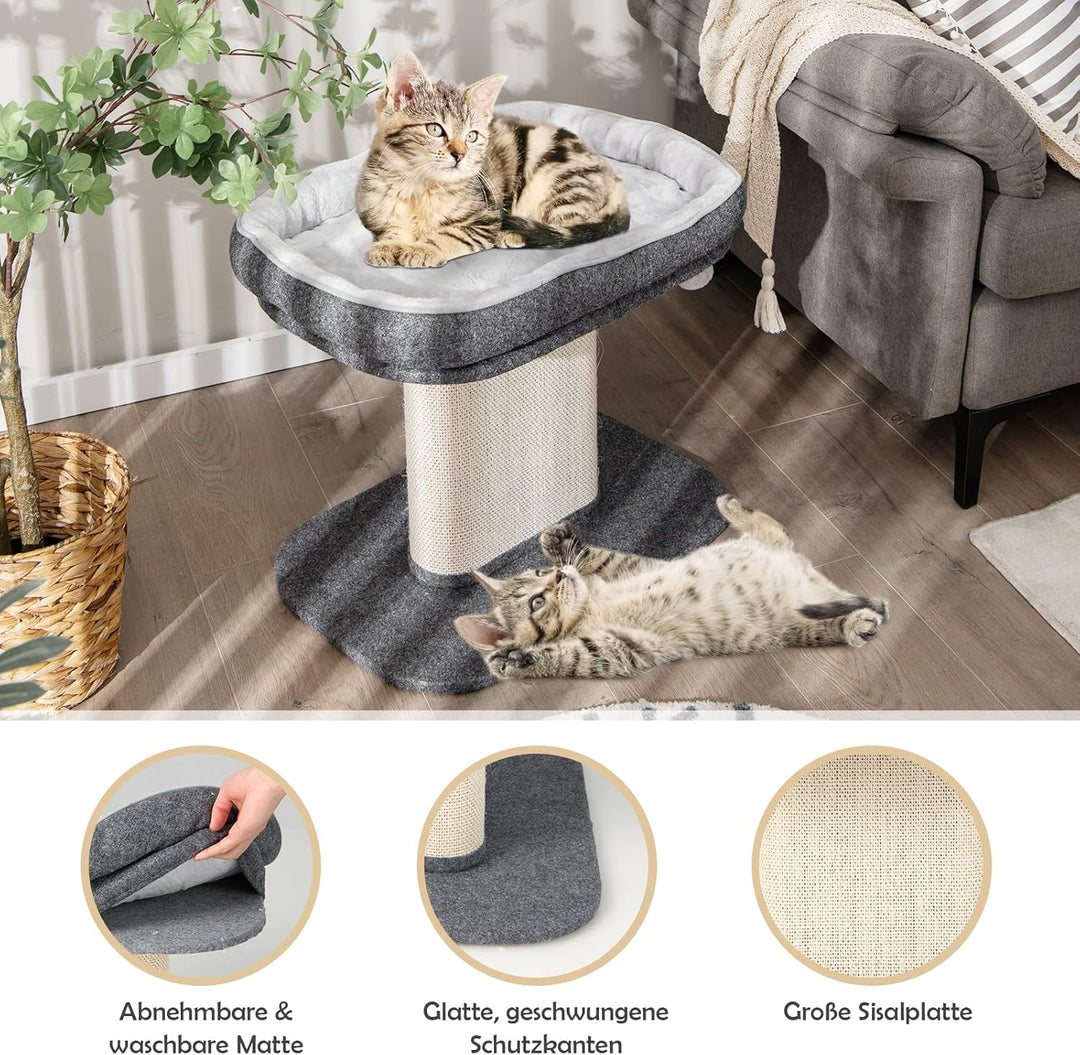 COSTWAY Kratzbaum Klein, 50cm hoch, Katzenbaum mit weicher Plüschsitzfläche &amp; Sisal-Kratzsäule &amp; Bal