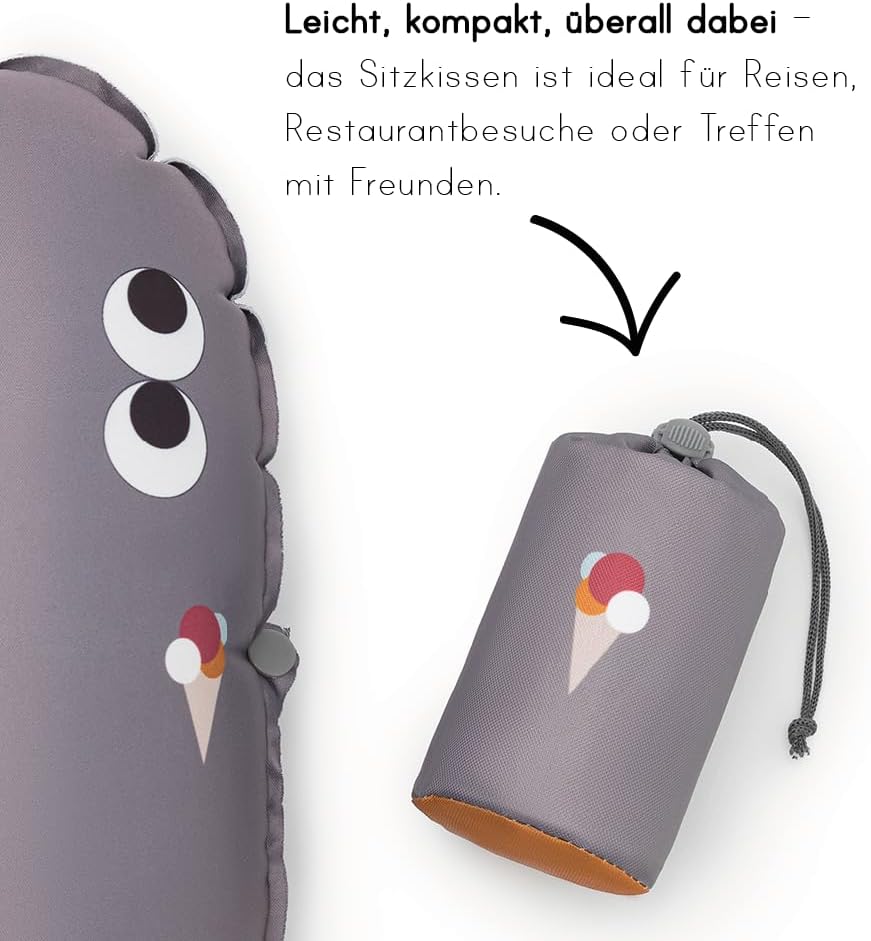 Aufblasbares Sitzkissen Kinder ab 2 Jahren Little Wheels | Tragbare Sitzerhöhung Stuhl Kind mit Ruts