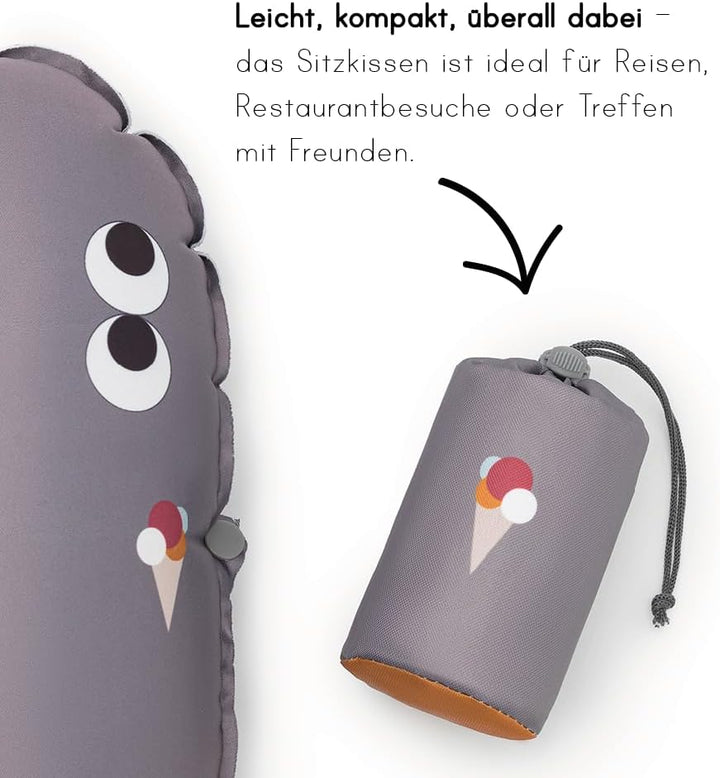 Aufblasbares Sitzkissen Kinder ab 2 Jahren Dino | Tragbare Sitzerhöhung Stuhl Kind mit Rutschfester