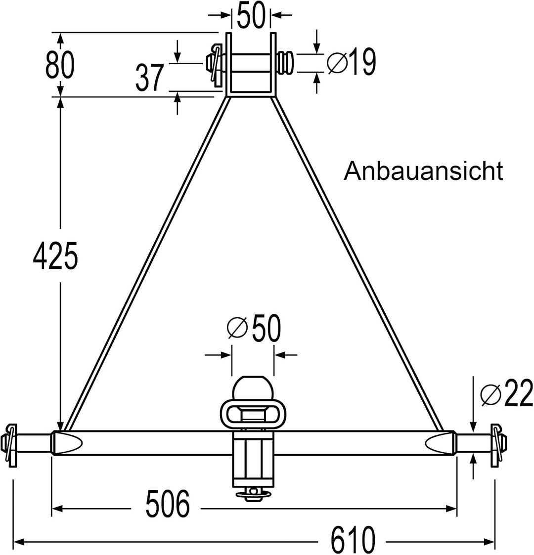 Ackerschiene Dreipunkt-Aufhängung Kat. 1 – verdrehsicher bis 2,5 t – mit Kugelkopfbolzen & Anhänger-
