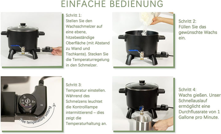 Wachsschmelzer für die Kerzenherstellung, 6 l/5 kg, grosser Wachsschmelztopf mit Ausguss für Sojawac