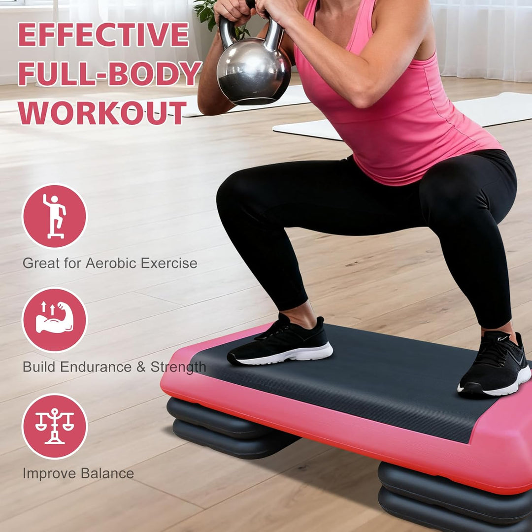 Aerobic Stepper für Fitness und Training, 76x35cm Steppbrett Höhenverstellbar, Step-Plattform-Traine