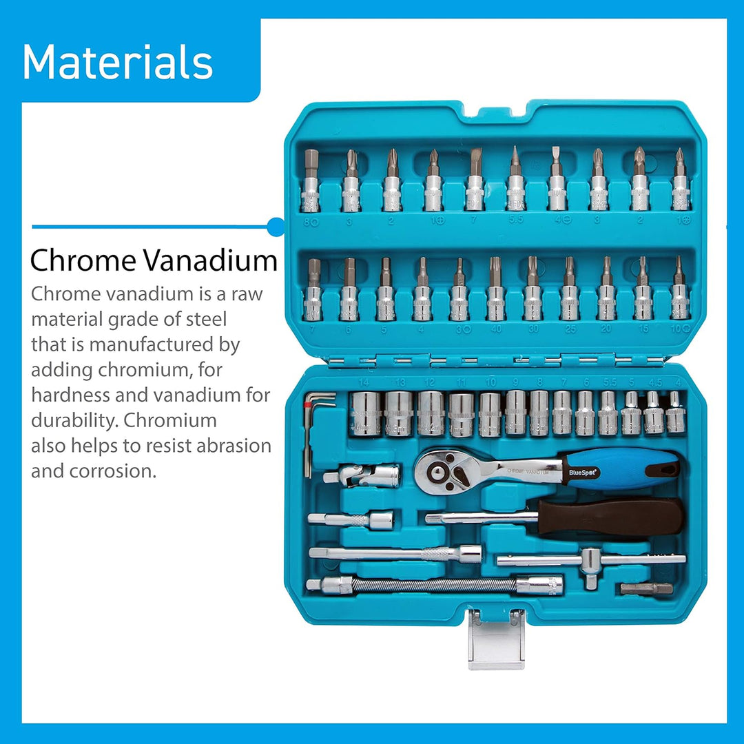 Blue Spot 01530 Steckschlüsselset, Chrom-Vanadium, 46-teilig 1 Mehrfarbig, 1 Mehrfarbig