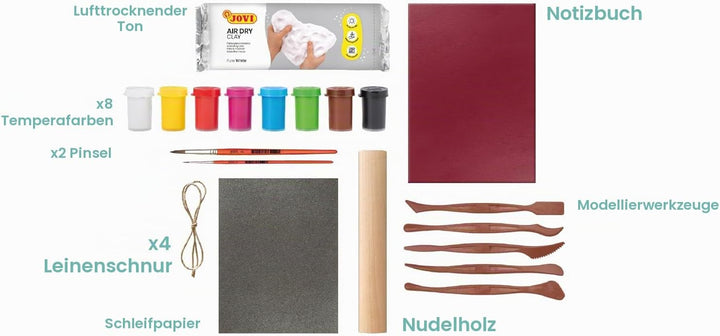 Jovi 2701 DIY Air Dry Birds - Bastelset für Vögel aus luftgetrocknetem Ton weiss + Farben und Werkze
