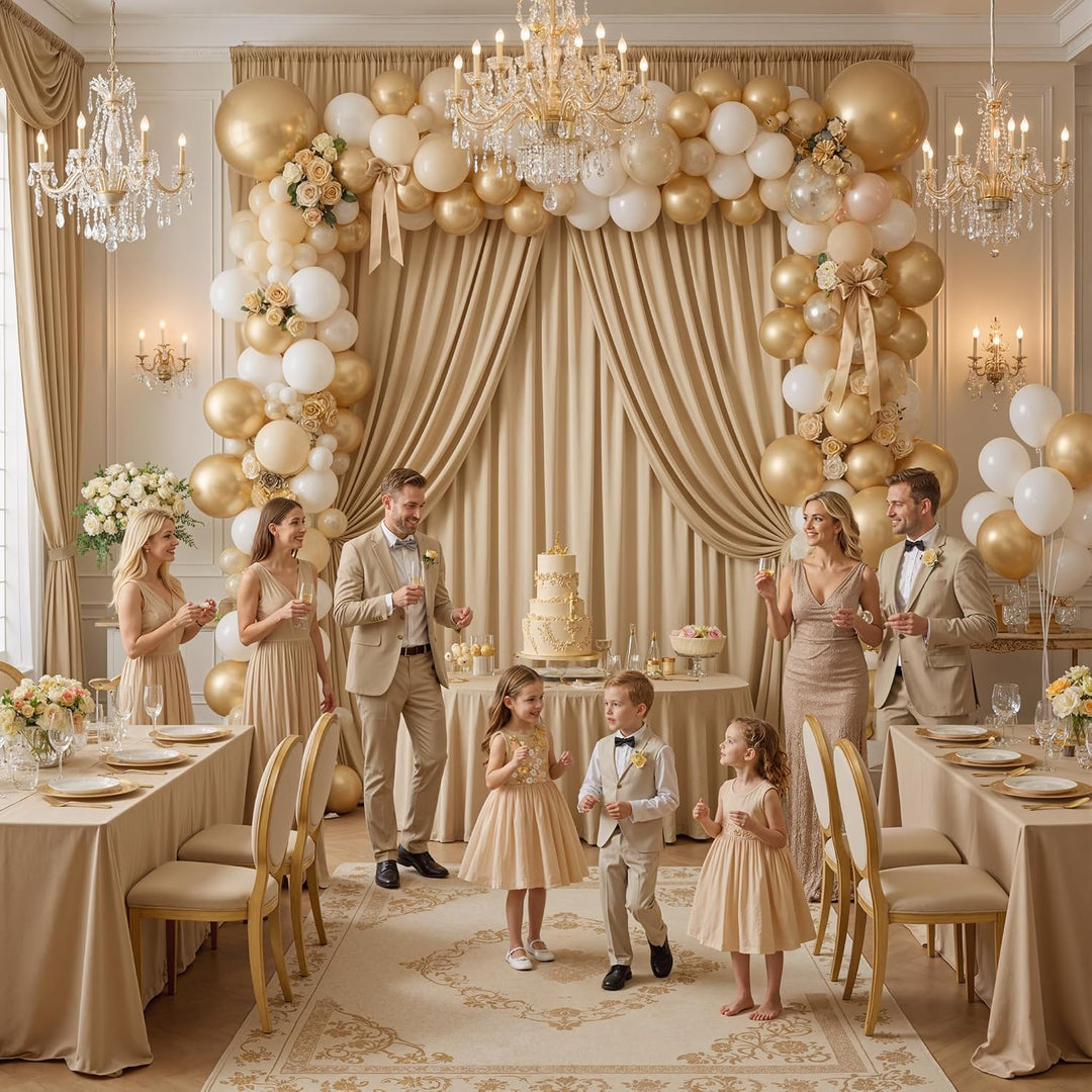 HBBMAGIC 2 Stücke 1,5×3cm Beige Hintergrund Vorhänge für Hochzeit Party 100% Polyester Falten freie