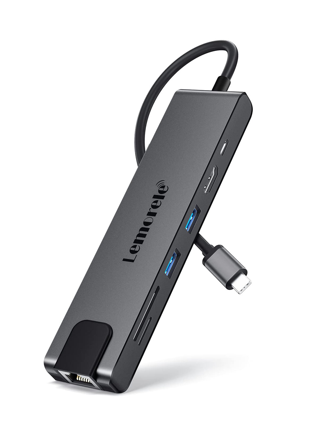 Lemorele USB C Hub, 7 in 1 USB C Aluminiumgehäuse Multiport Adapter mit RJ45, 100W PD, 4K HDMI, 2 US