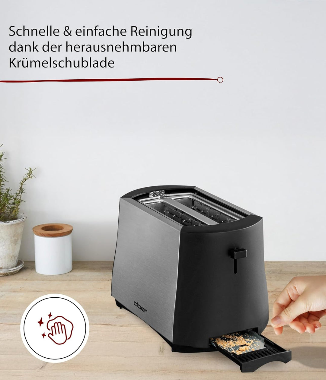 Cloer 3419 Toaster für 2 Toastscheiben, 825 W, integrierter Brötchenaufsatz, Nachhebevorrichtung, Kr