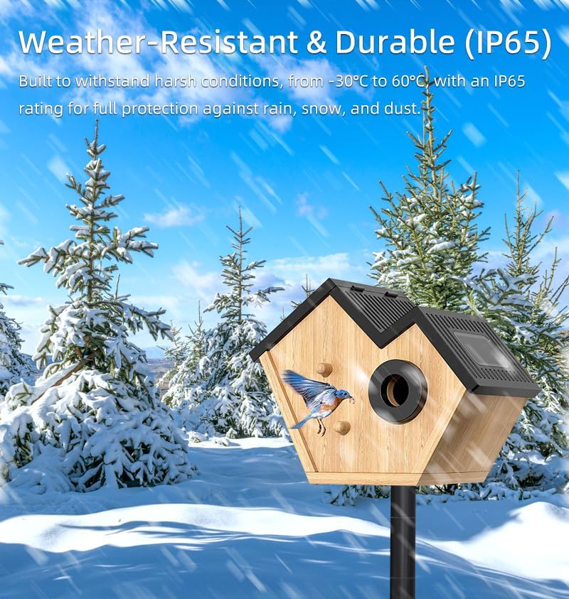 Vogelhaus mit Kamera, 2K Kamera WLAN Outdoor mit Massivholz Nistkasten, 2,4G WiFi & App Benachrichti