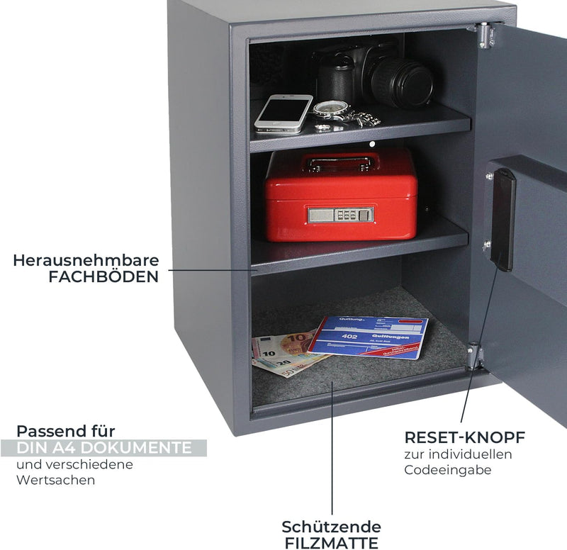 HMF 4612512 Tresor, Möbeltresor Elektronikschloss, 50,0 x 35,0 x 31,0 cm, anthrazit 50 x 35 x 31 cm,