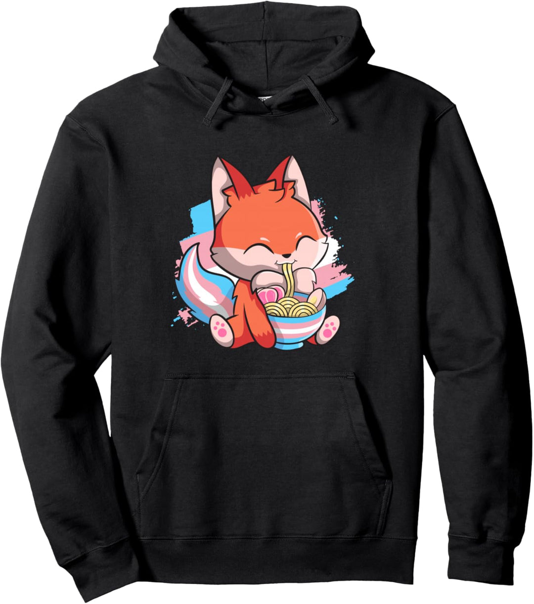 Transgender Pride Kawaii Fox Ramen Noodles Trans Flagge Pullover Hoodie