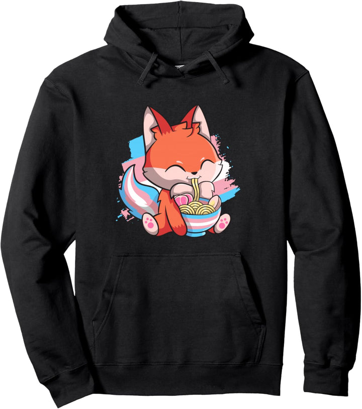 Transgender Pride Kawaii Fox Ramen Noodles Trans Flagge Pullover Hoodie