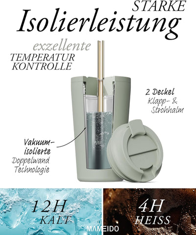 MAMEIDO Thermobecher mit Strohhalm 700ml & 470ml - Trinkbecher mit Deckel und Strohhalm aus Edelstah