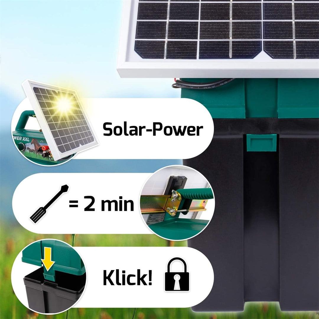 B 9.000-S Solar-Weidezaungerät 9V/12V, inkl. 9V Batterie, Megapower, Hocheffektives Solarmodul – seh