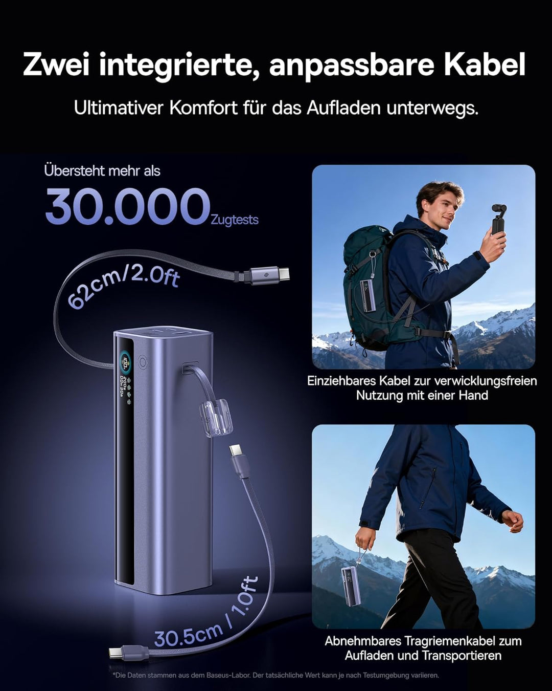Baseus EnerGeek GR11 Powerbank Laptop 25000mAh, 200W Schnellladen, Power Bank mit 62cm Retractable U