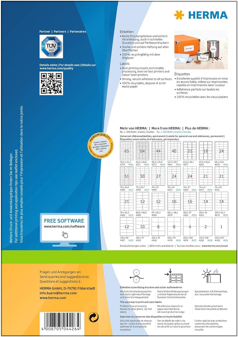 HERMA 4415 Adressetiketten, 500 Blatt, 70 x 42 mm, 21 Stück pro A4 Bogen, 10500 Aufkleber, selbstkle