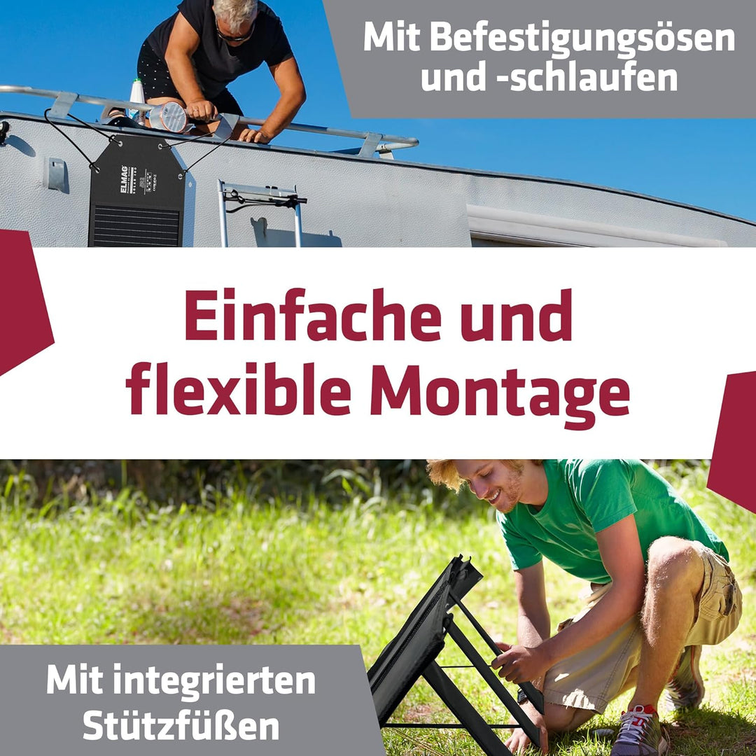 ELMAG Faltbares Solarpanel SOLAR 100 – Monokristallines 100W Solarmodul für tragbare Powerstations –
