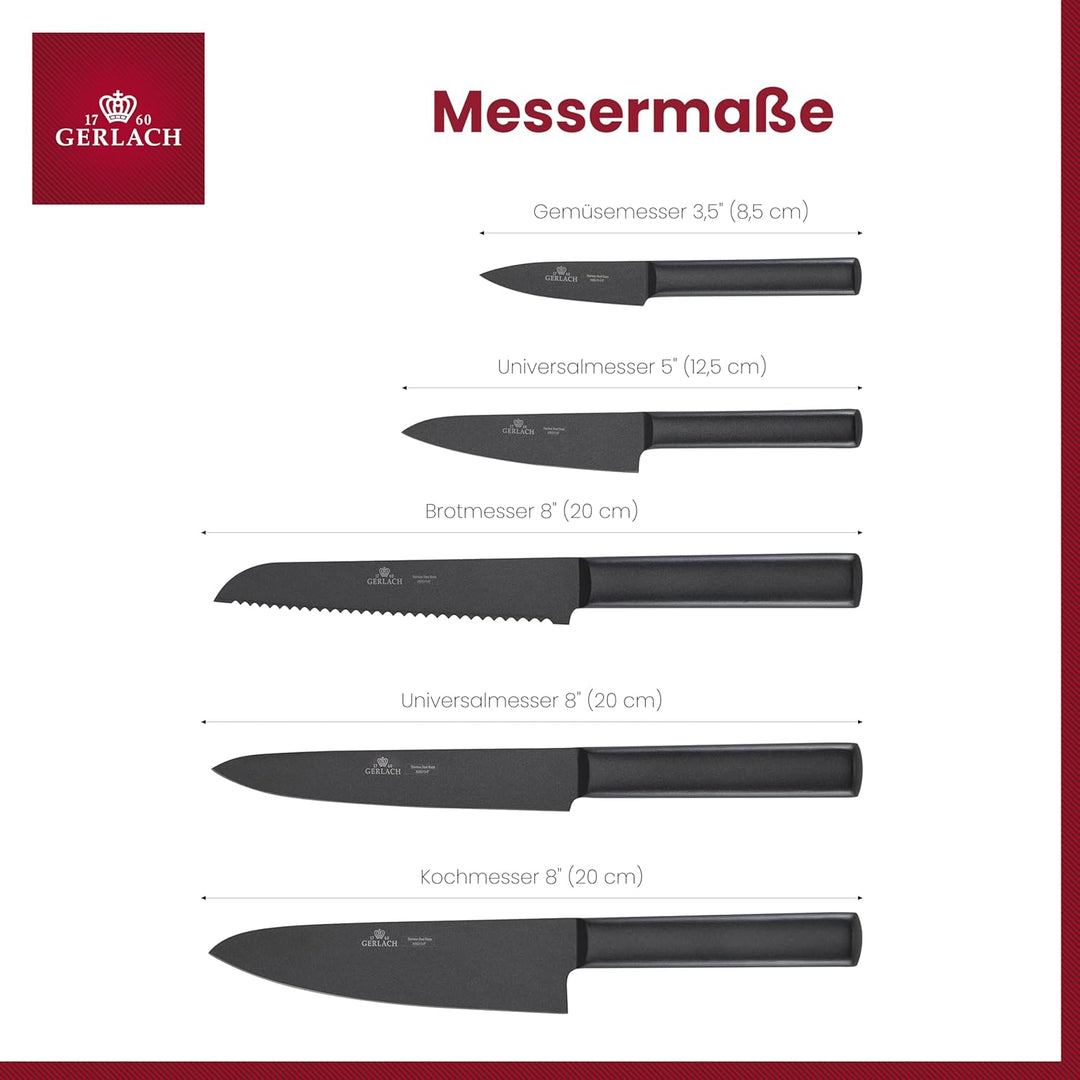 Gerlach Ambiente Black Messerblock Messerset Küchenmesserset 5 Messer aus Edelstahl Buchenholz Küche
