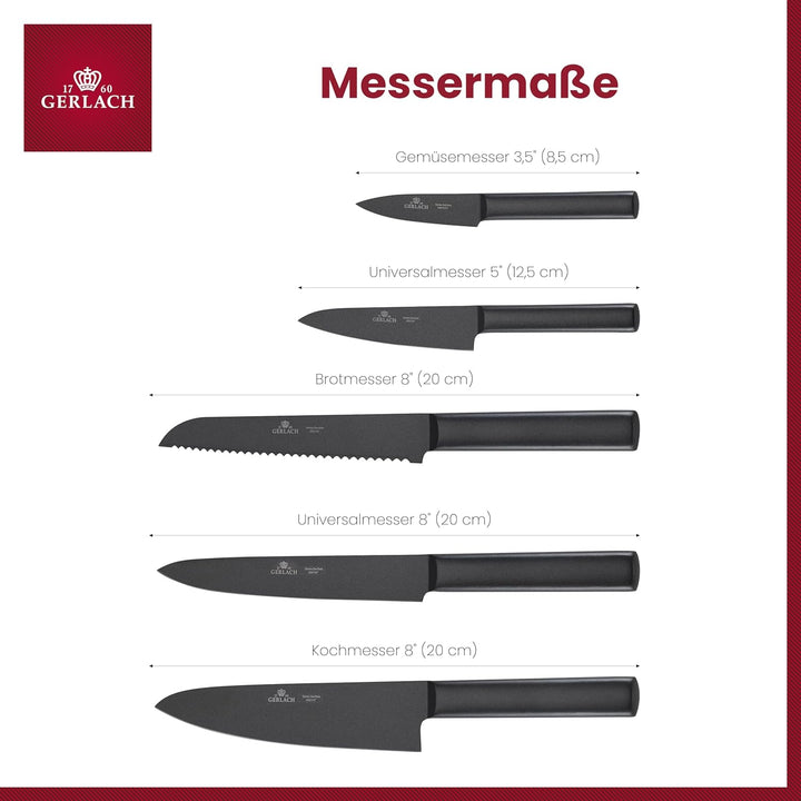 Gerlach Ambiente Black Messerblock Messerset Küchenmesserset 5 Messer aus Edelstahl Buchenholz Küche