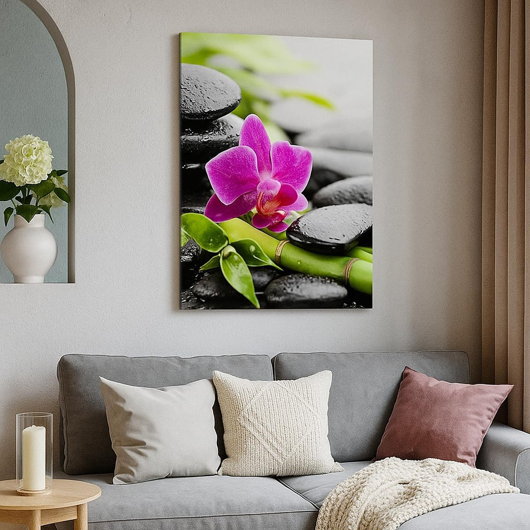 Bilder auf Leinwand 55x100cm Leinwandbild mit Rahmen Pflanze Steine Bambus Spa Gross Wanddeko Bild S