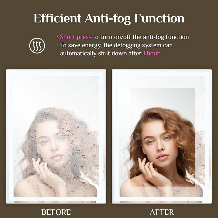 Clevich Badspiegel mit Beleuchtung 80×60 cm, LED Spiegel mit 3 Lichtfarben und dimmbar, Touch-Schalt