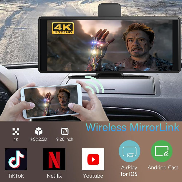 10.26" Wireless Carplay Screen 360 Rotation 4K Dash Cam Carplay/Android Auto Auto Stereo Auto Audio