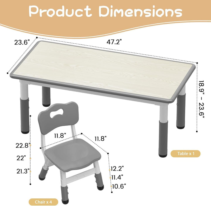 GarveeHome Kinder Tisch und Stühle Set, höhenverstellbarer Kindertisch mit abgerundeten Kanten, stab