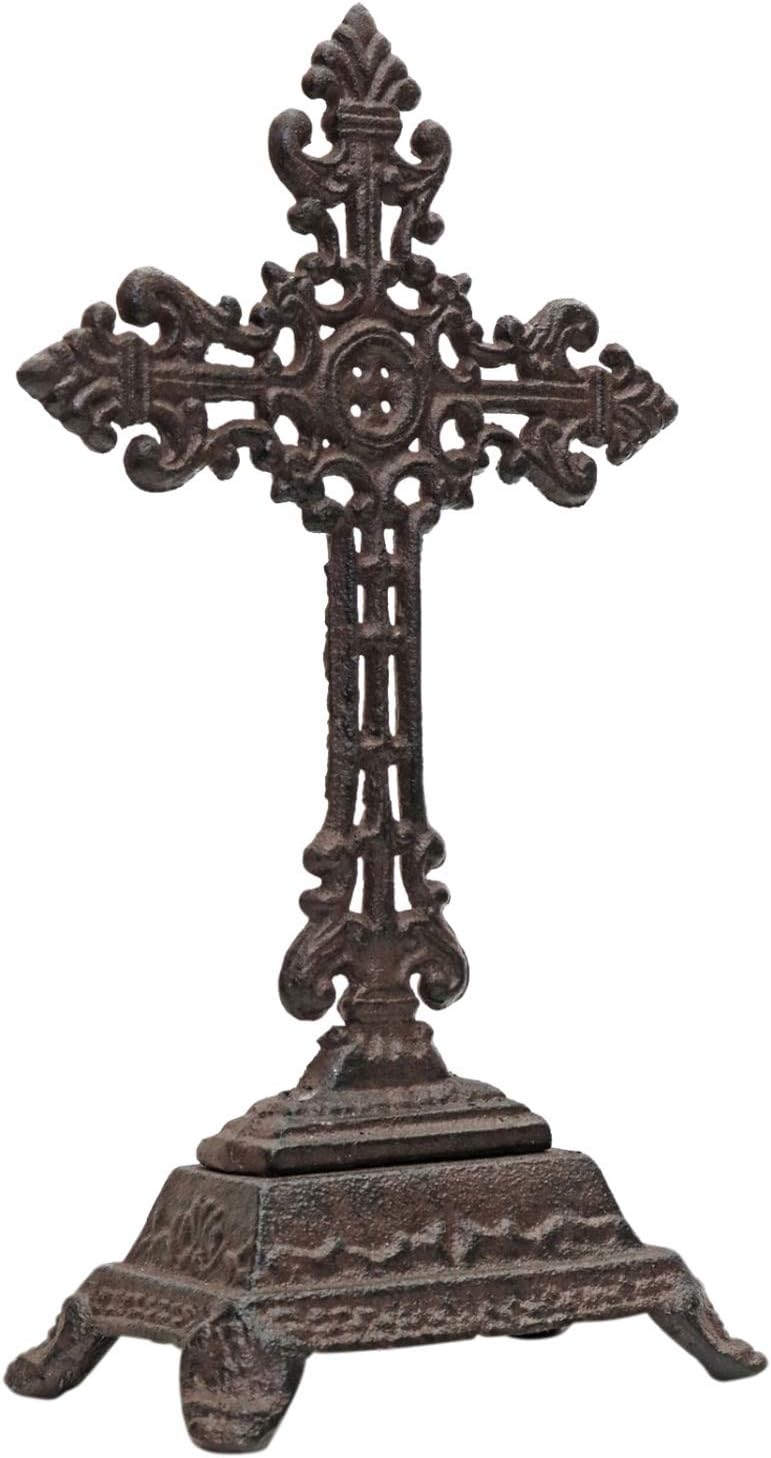 aubaho Kreuz Kruzifix im Nostaligie Anitk-Stil Eisen Deko Standkreuz Kirche